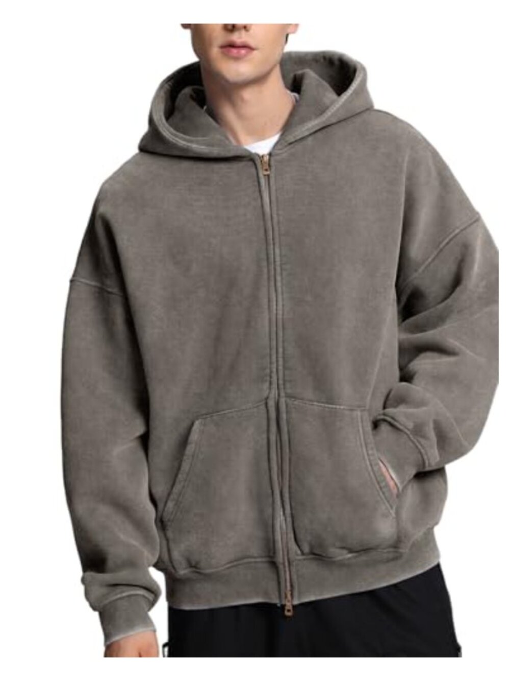 Mens Oversized Zip Up Hoodie Heavyweight Cotton Fleece Acid Wash Sweatshirt
